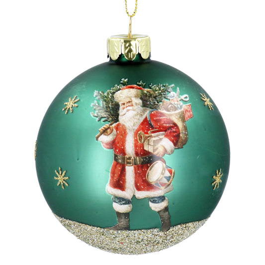 Green Nostalgia Santa Glass Bauble 8cm