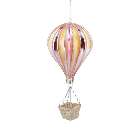 Pink and Gold Glass Hot Air Balloon Hanging Christmas Decoration