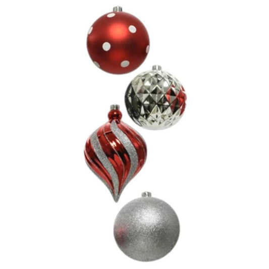 Large Red and Silver Christmas Baubles Set