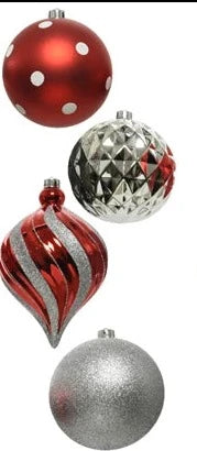 Pack of 6 Red and Silver Large Baubles