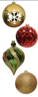 Pack of 6 Red, Green and Gold Large Baubles