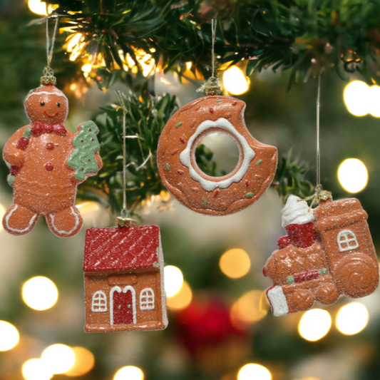 Set of 4 Gingerbread Design Shatterproof Baubles