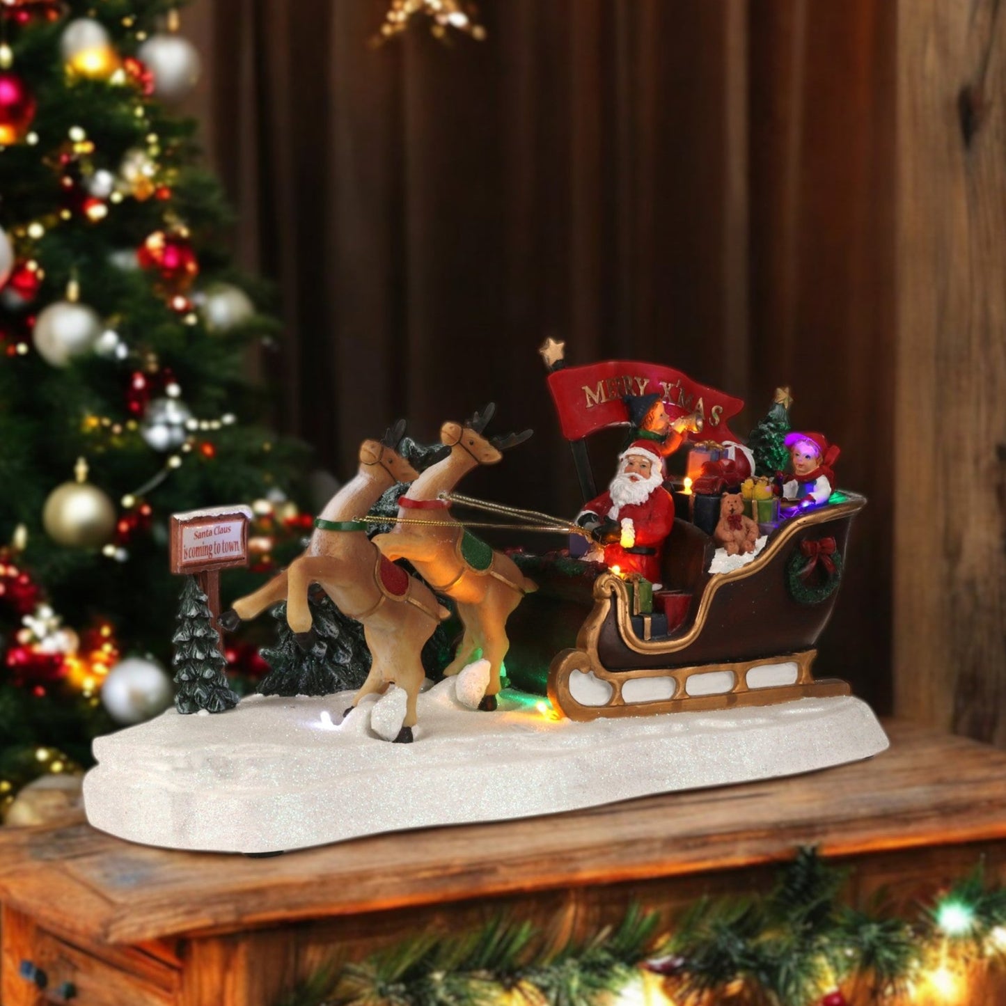 Luville Christmas Santa and Sleigh LED Lit Animated Decoration