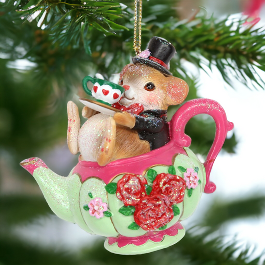 Dormouse in Teapot Hanging Christmas Tree Decoration