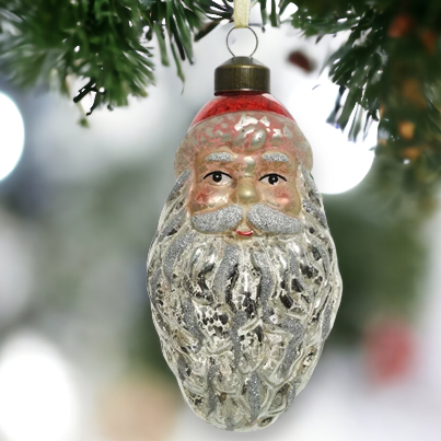 Set of 2 Glass Santa Christmas Bauble