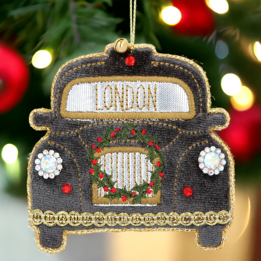 London Taxi Fabric Hanging Christmas Tree Decoration