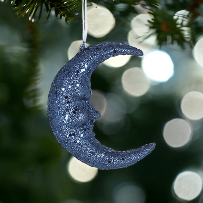 Blue Glitter Moon Christmas Decoration