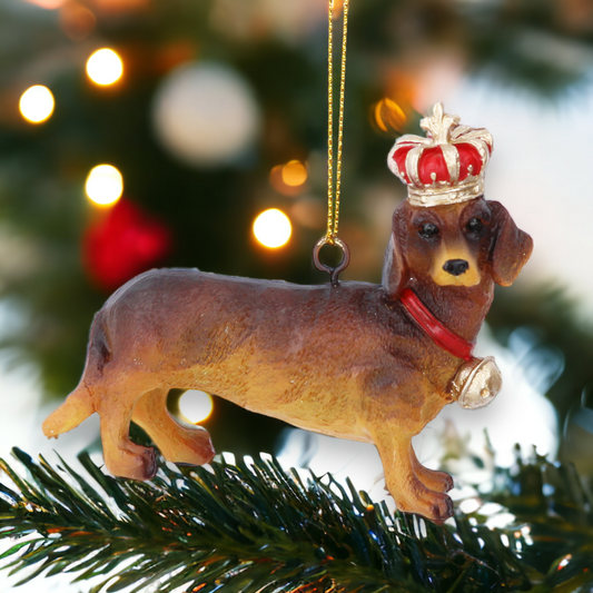 Gisella Graham Resin Dachshund with Crown Hanging Decoration