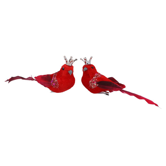 Set of 2 Red Feather Birds Clip on Christmas Decoration