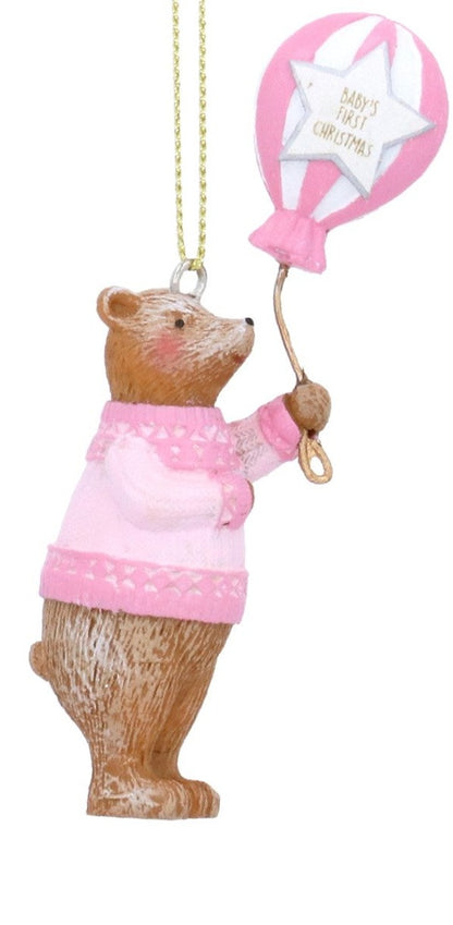 Baby's First Christmas Teddy Holding Balloon Decoration