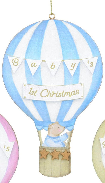 Baby's First Christmas Teddy On Balloon Wooden Decoration