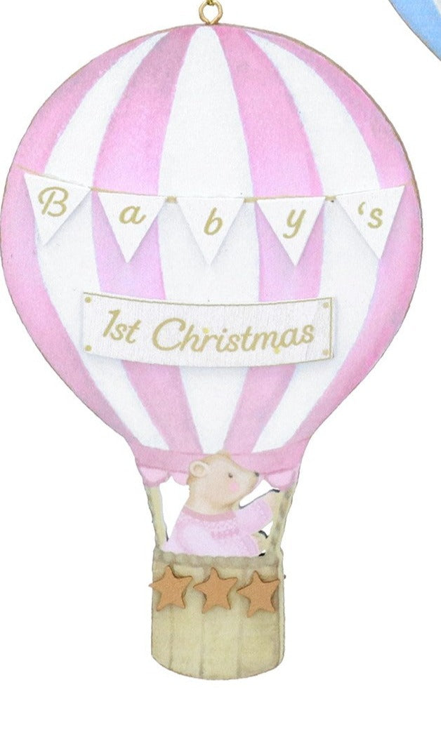Baby's First Christmas Teddy On Balloon Wooden Decoration