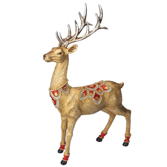 Christmas Gold Stag Ornament With Red And Gold Jewels