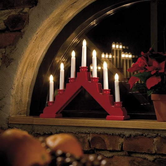 Red Wood 7 Bulb Christmas Candle Bridge