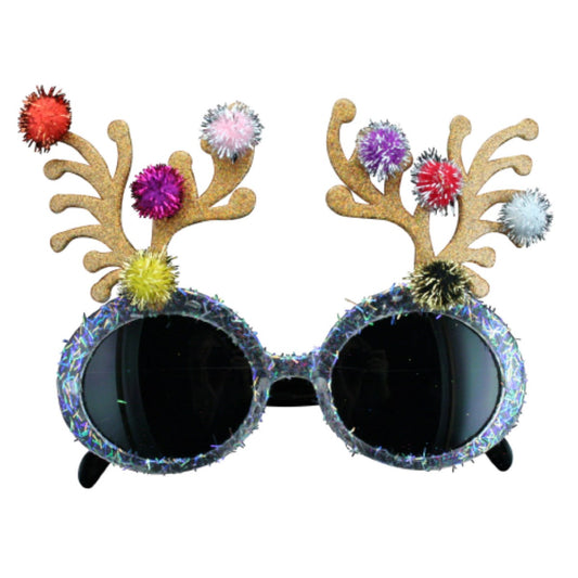 Glitter Reindeer Antlers Novelty Christmas Glasses