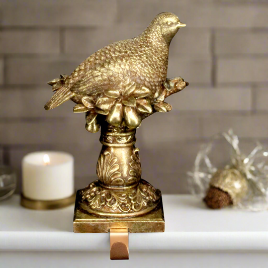 Gold Partridge Christmas Stocking Hanger