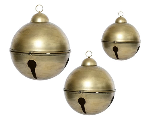 Set of 3 Gold Oversized Christmas Metal Bell Decorations