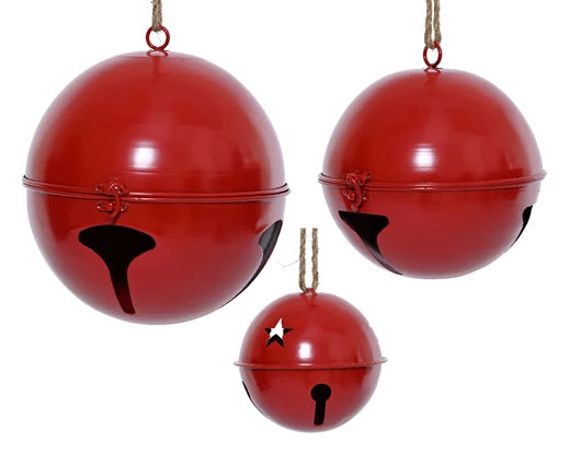 Set of 3 Large Red Metal Christmas Bell Decorations