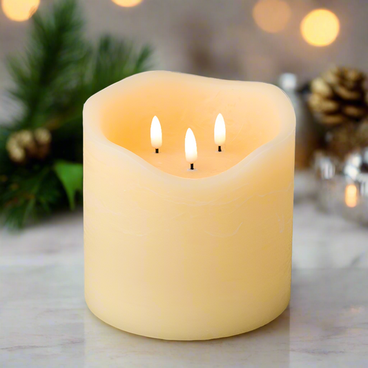 Cream 3 Wick LED Christmas Candle 15cm