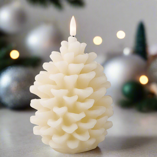 Cream Pinecone LED Christmas Candle 15.6cm