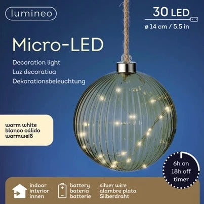 Lumineo Micro LED 14cm Green Glass Ball Christmas Decoration