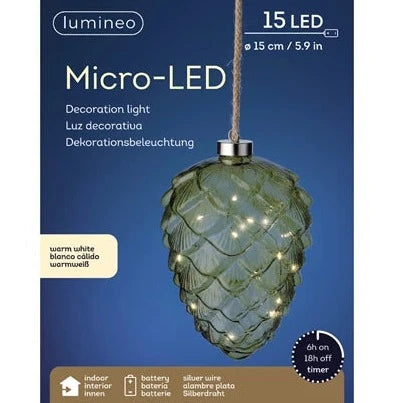 Lumineo Micro LED Green Glass Pinecone Decoration