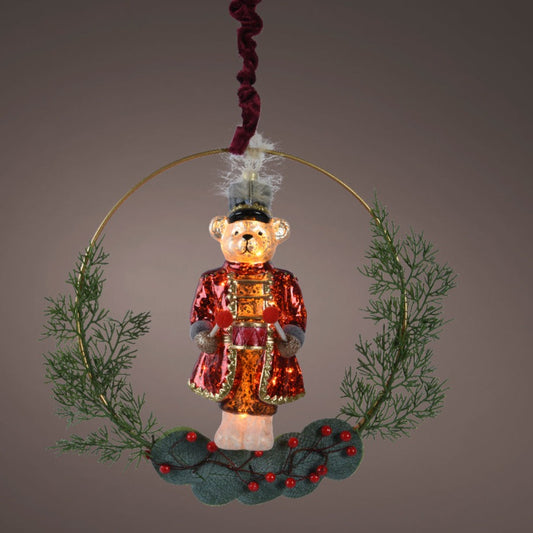 Lumineo LED Glass Nutcracker Teddy Hanging Wreath