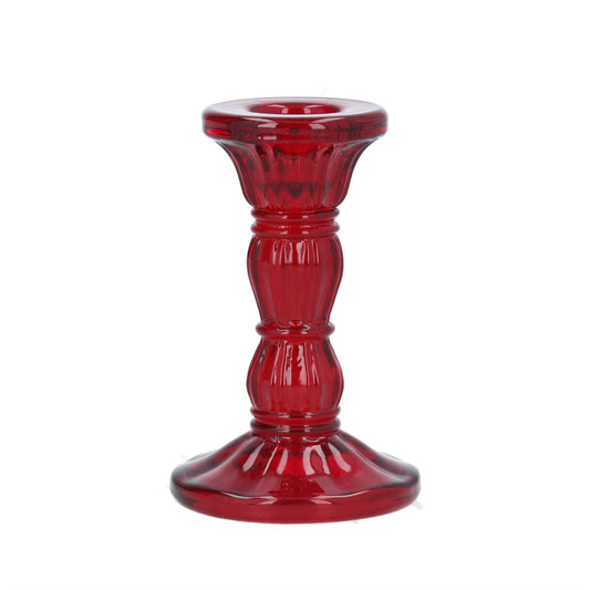 Red Glass Candlestick Holder 10cm