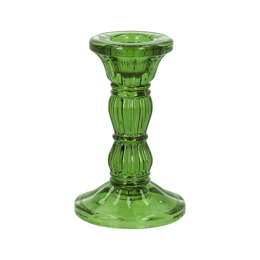 Green Glass Candlestick Holder 10cm