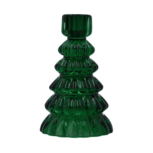 Green Glass Christmas Tree Shaped Candle Holder