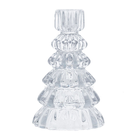 Clear Glass Christmas Tree Shaped Candle Holder