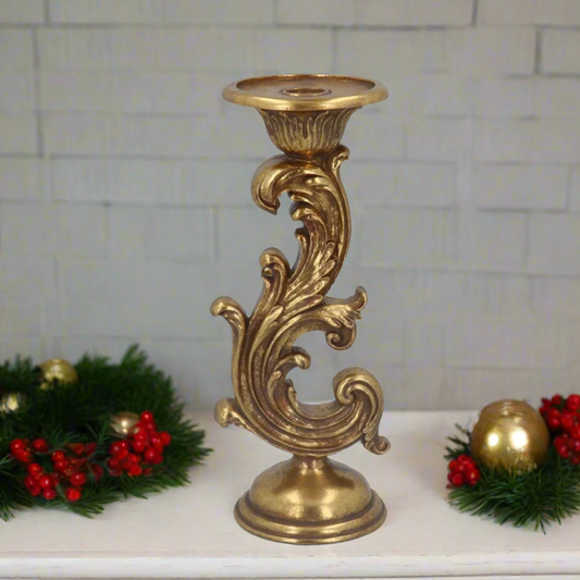 Vintage Style Gold Scroll Christmas Candlestick