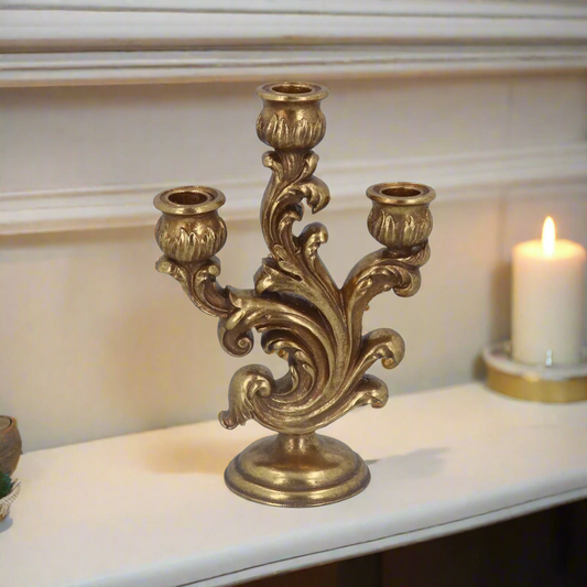 Gold Scroll Three Arm Christmas Candlestick