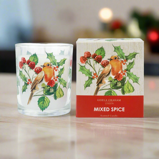 Robin and Berries Design Scented Christmas Candle