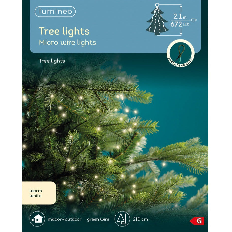 Lumineo Warm White Green Cable Christmas Tree Lights 210cm