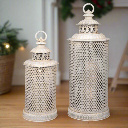 Set of 2 Pavia Rustic White Lanterns