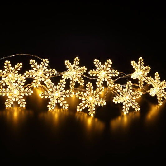 10 Snowflake LED Lit Christmas Light Garland