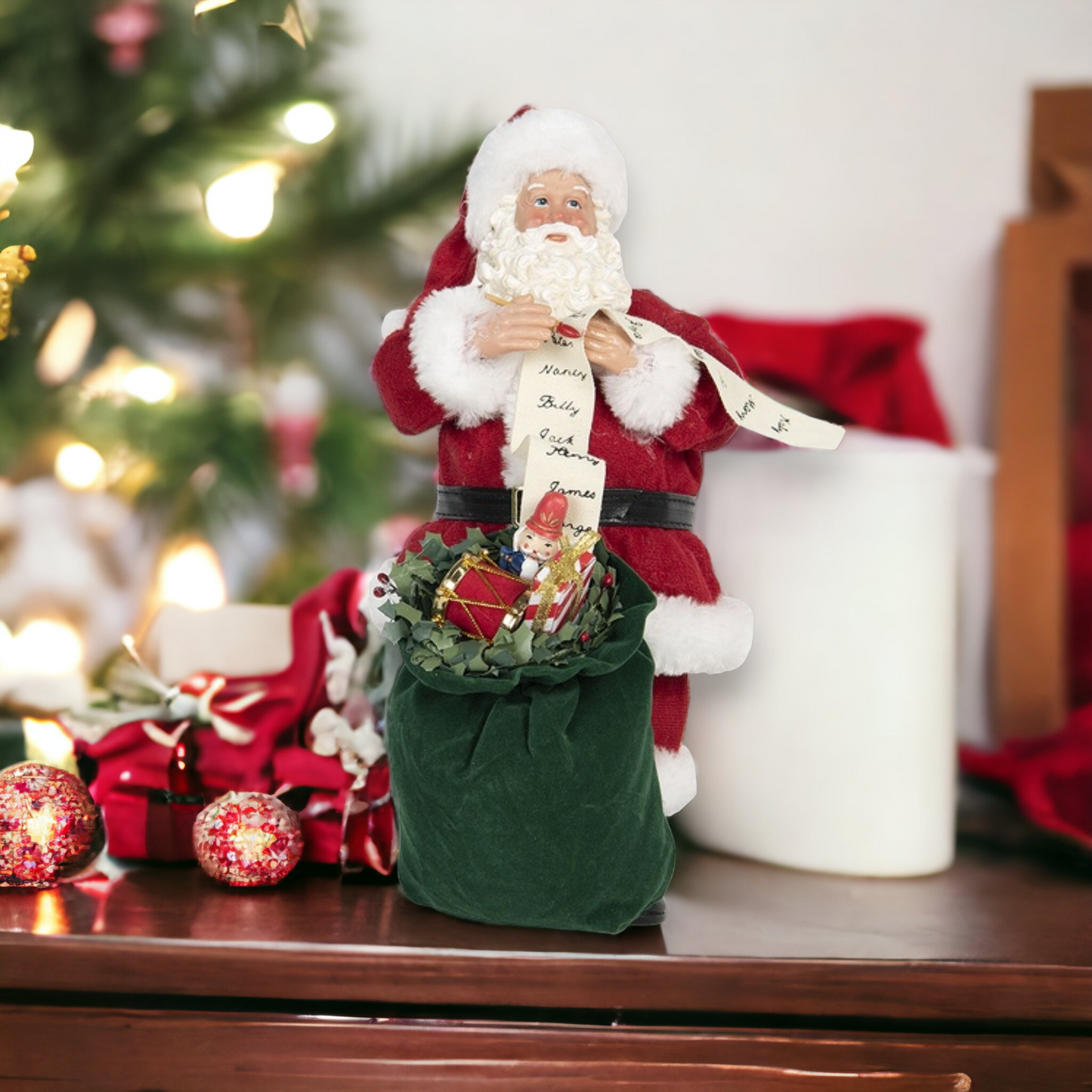 Santa Claus Doll with Gifts Sack And List