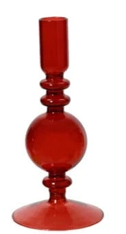 Red Transparent Glass Candle Holder 19cm