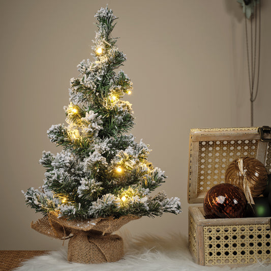 Snowy Imperial Pre-Lit Mini Christmas Tree in Hessian Bag 45cm