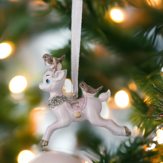 Pink Baby Reindeer Christmas Hanging Decoration