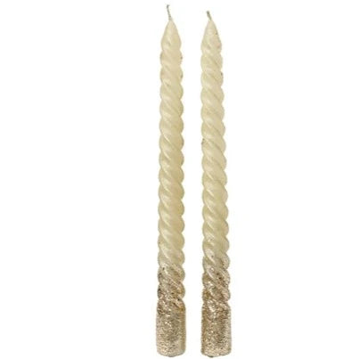 Cream with Golden Glitter Spiral Wax Christmas Dinner Candle