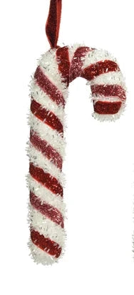 Red and Pink Tinsel Candy Cane Christmas Tree Decoration