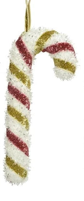 Pink and Green Tinsel Candy Cane Christmas Tree Decoration