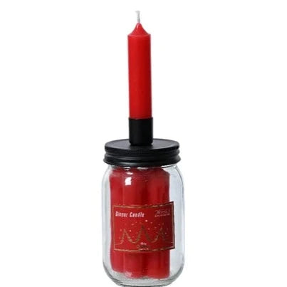 Red Mini Dinner Candles with Candle Holder and Storage Jar