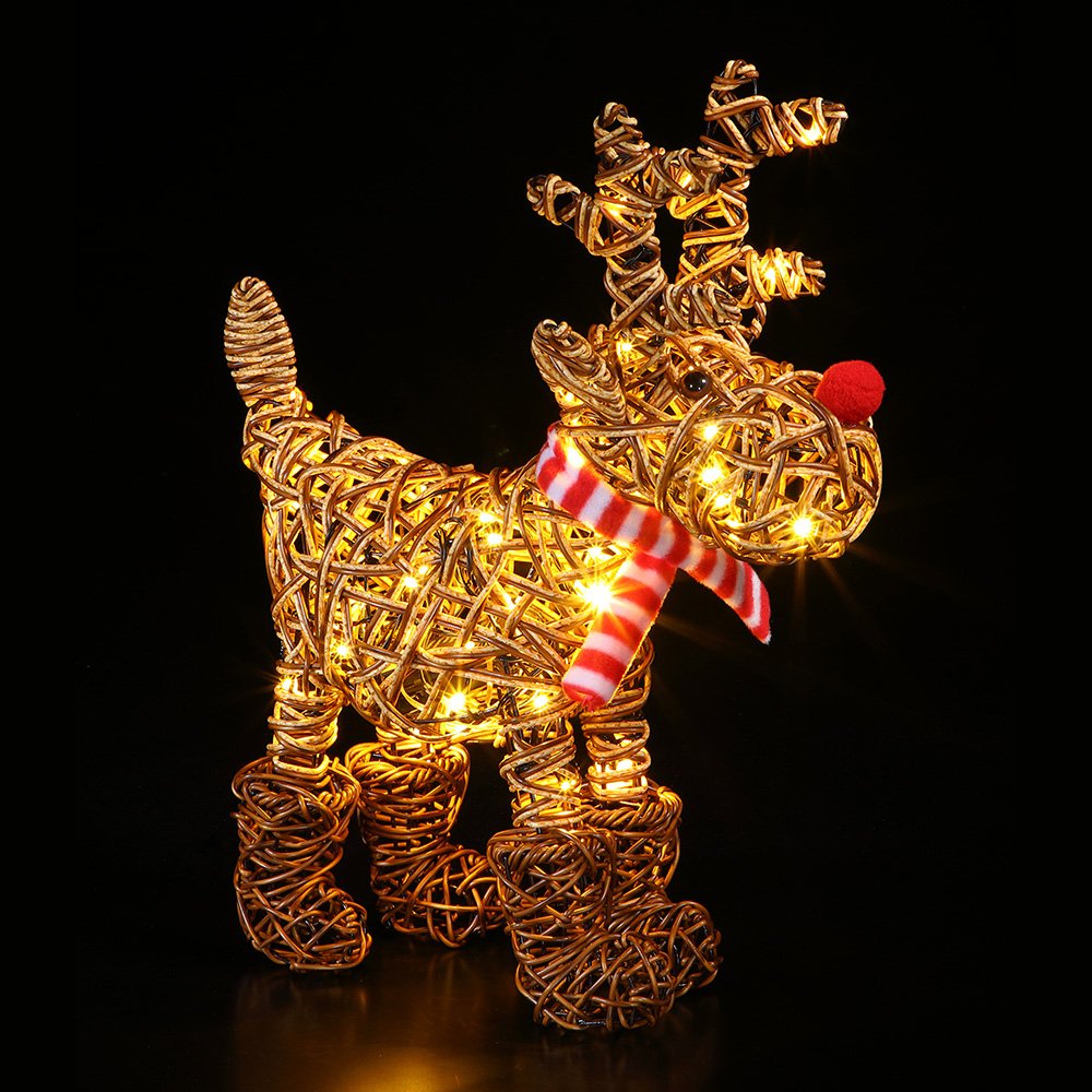 45cm LED Brown Wicker Rudolph