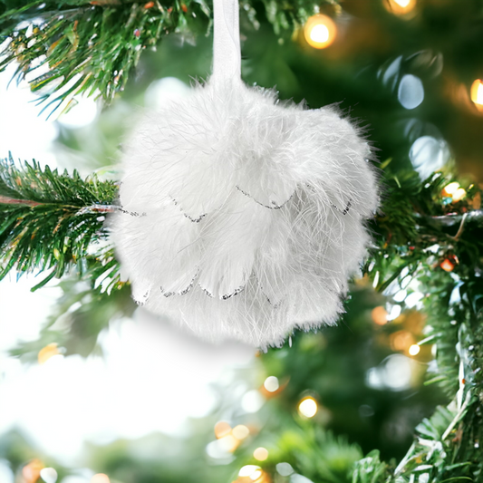 White Fluffy Feather Christmas Bauble