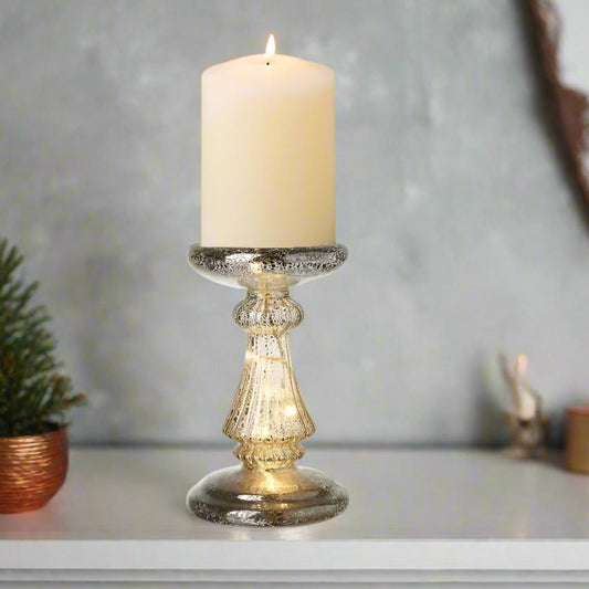 Lit Gold Glass Christmas Candle Holder 18cm