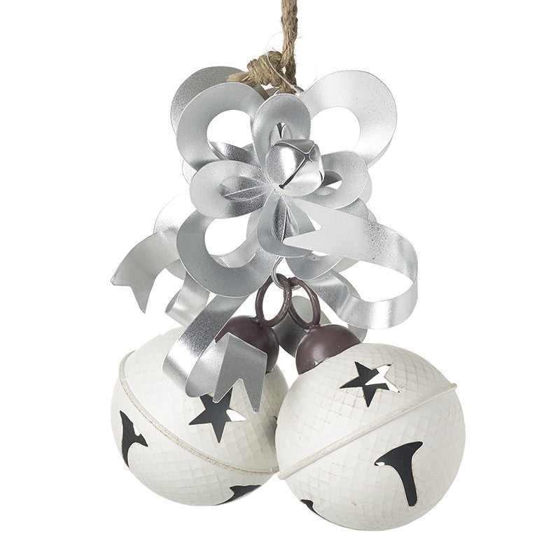 Hanging White Large Christmas Bells with Silver Bow