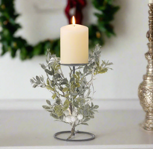 White Berry Foliage Christmas Candle Holder